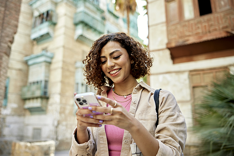 Woman looking at smart phone